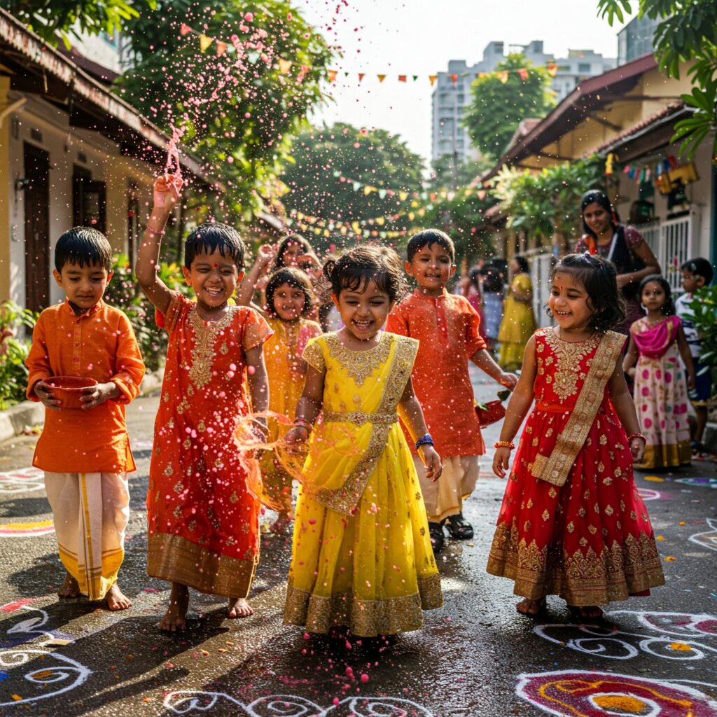 Singapore children celebrating Pongal – Tamil cultural learning
