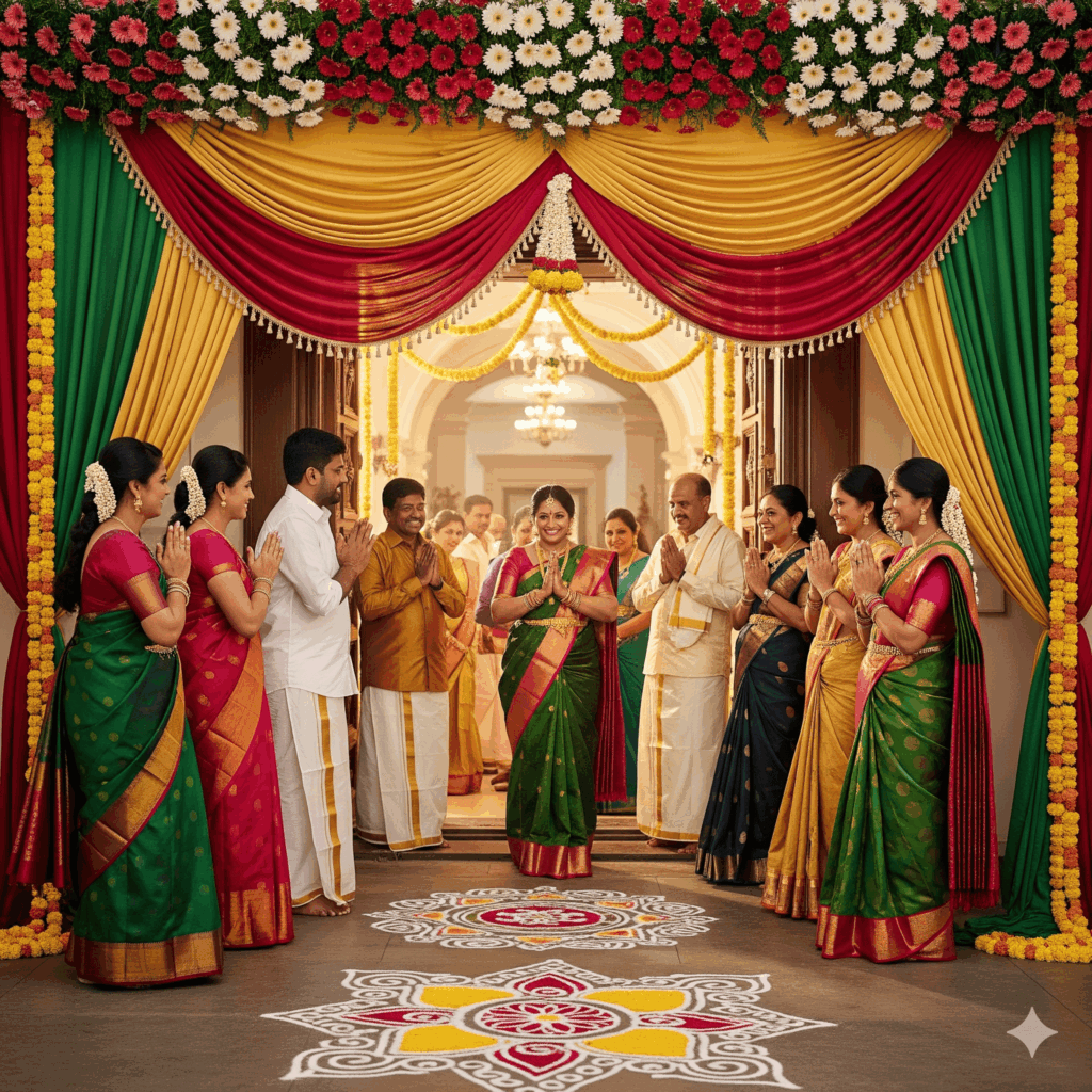 Honor your guests with a gracious nalvaravu at Tamil weddings.