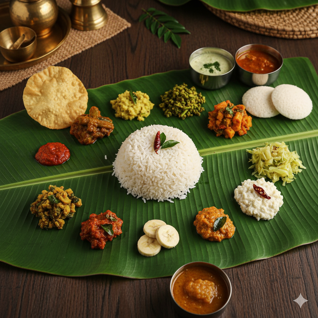 Tamil traditional meal served on banana leaf
